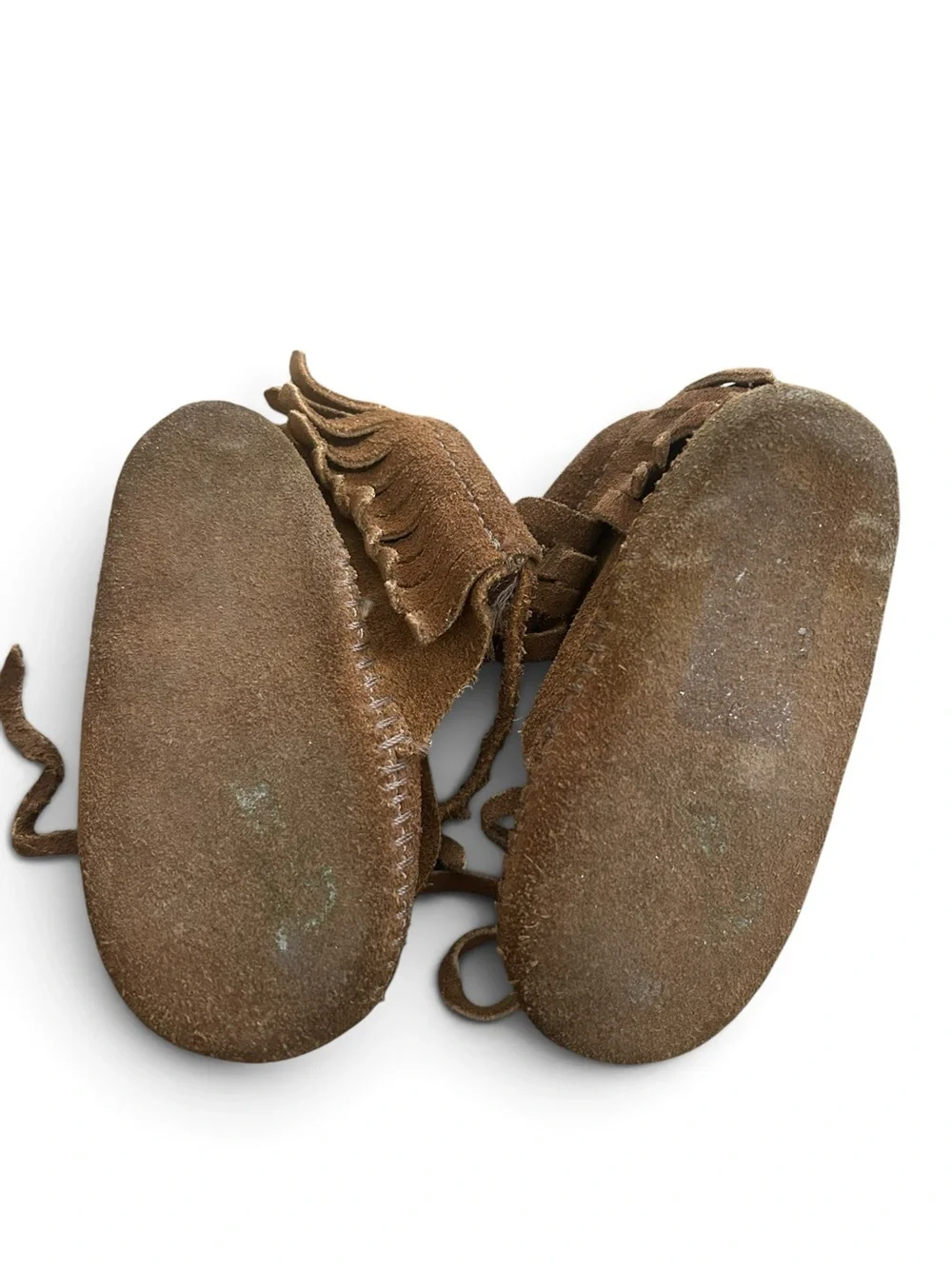 Vintage 7.5 Toddler Brown Suede Moccasin Booties with Fringe
